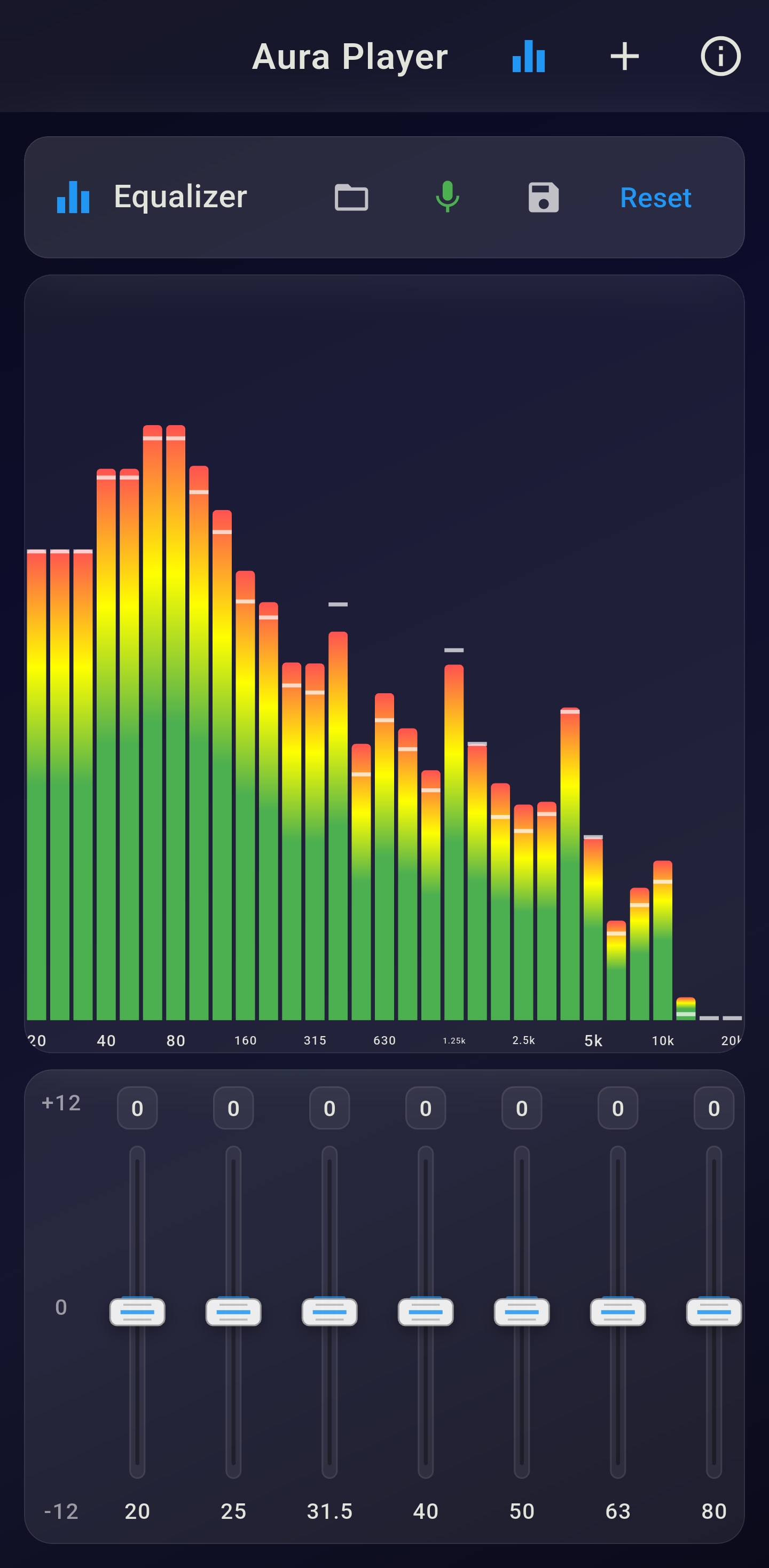 Aura Player equalizer screen